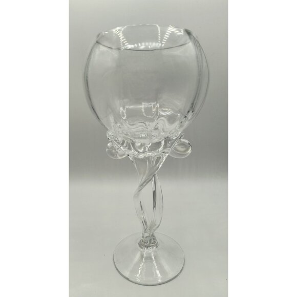 Elegant Hand-Blown Twisted Stem Clear Glass Goblet or Centerpiece - Picture 3 of 3